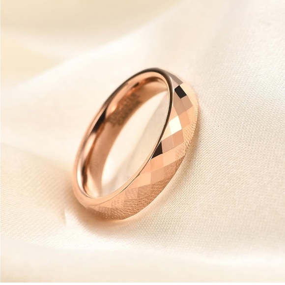 UNISEX - Rose Gold 6mm Tungsten Wedding Band ~ Mens Womens Faceted Bridal Ring - Picture 4 of 8